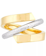 [10K] Two-Tone Gold Crisscross Open Style Statement Ring