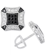 [1/4 Ct. T.W.] Men's Sterling Silver Black & White Diamond Cluster Stud Earrings