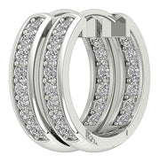 [14K, 0.30 Ct] White Gold Inout Side Hoop Natural Diamond Earrings