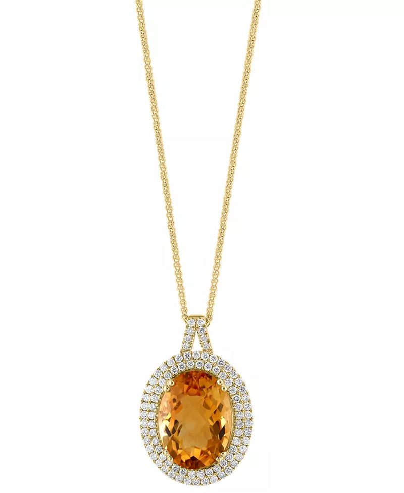 [14K] Gold Citrine (9-1/5 Ct .T.W.) & Diamond (7/8 Ct. T.W.) Halo Pendant