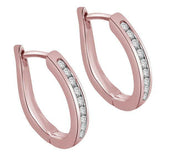 [14K, 0.20 Ct] Rose Gold Round Diamond Hoops Earrings Channel Set