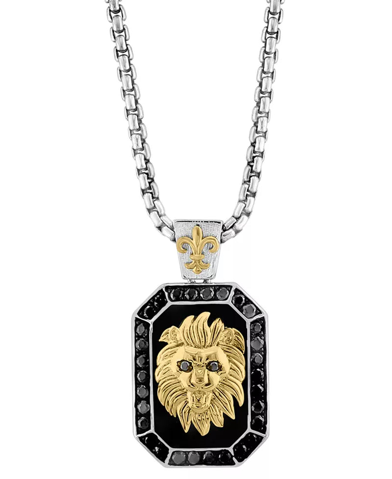 [14K, 1-1/5 Ct. T.W.] Sterling Silver & Gold-Plate Onyx & Black Spinel Lion Dog Tag Pendant