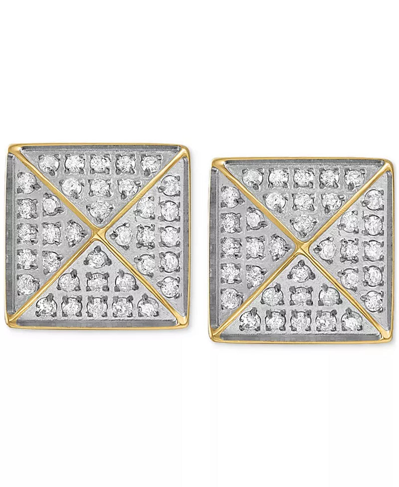 [1/3 Ct. T.W.] Ion-Plated Stainless Steel Gold-Tone Diamond Pyramid Stud Earrings