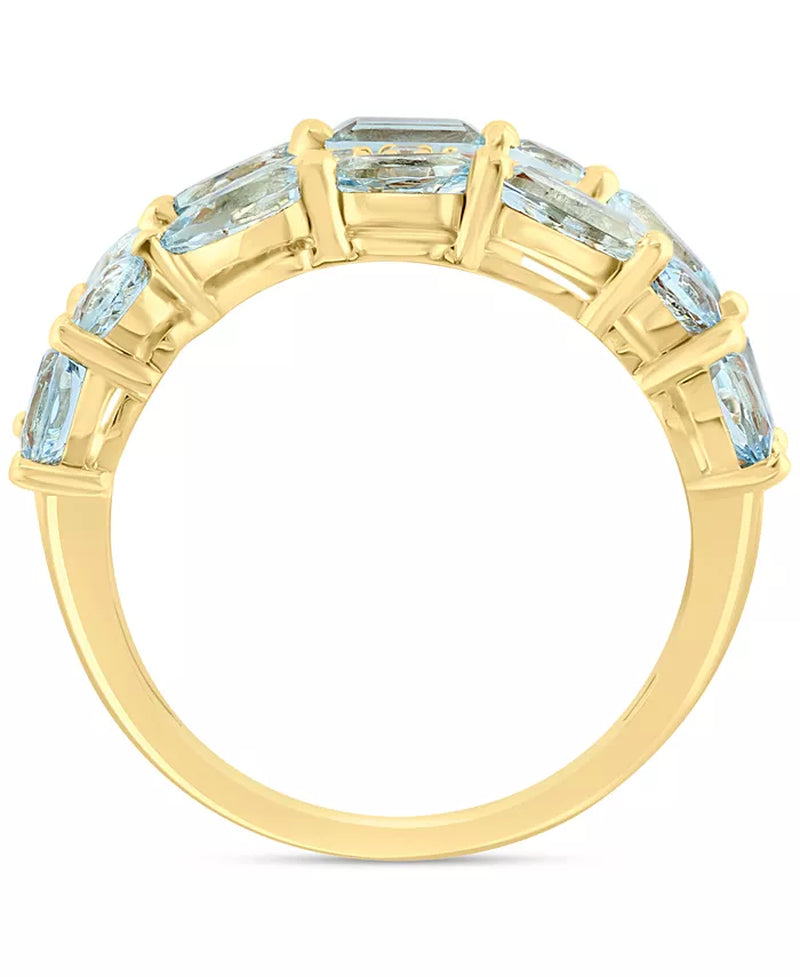 [14K] Gold Aquamarine (2-1/3 Ct. T.W.) & Diamond (1/5 Ct. T.W.) Multirow Ring 