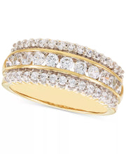 [14K, 1 Ct. T.W.] Two-Tone Gold Diamond Three Row Band