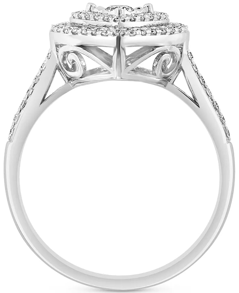 [14K, 1/3 Ct. T.W.] White Gold  Diamond Halo Heart Ring