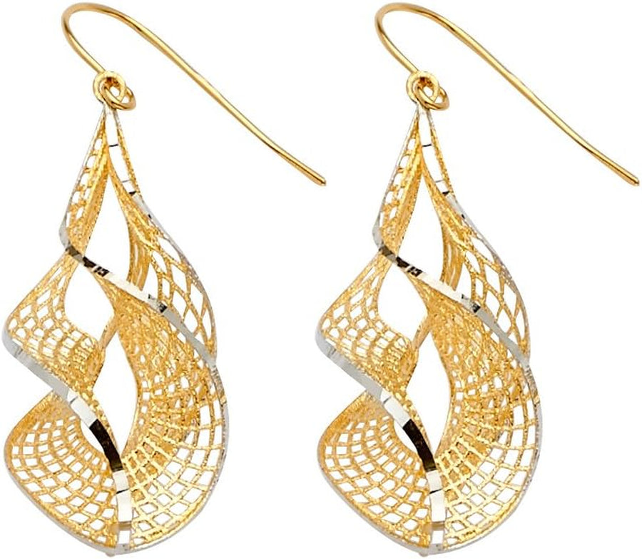 [14K] Two 2 Tone White & Yellow Gold Polished Fancy Dangle Earrings