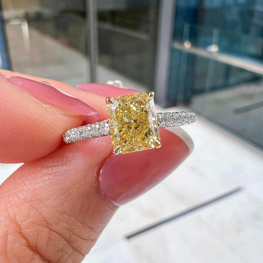 Natural Real Rare Classic Fancy Yellow Diamond Ring