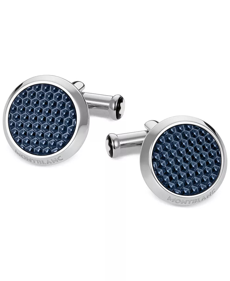 Classic Stainless Steel with Blue Lacquer Inlay Cuff Links