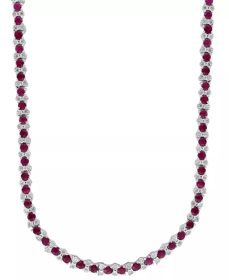 [9-7/8 Ct. T.W] Sterling Silver Ruby & Diamond18" Collar Necklace