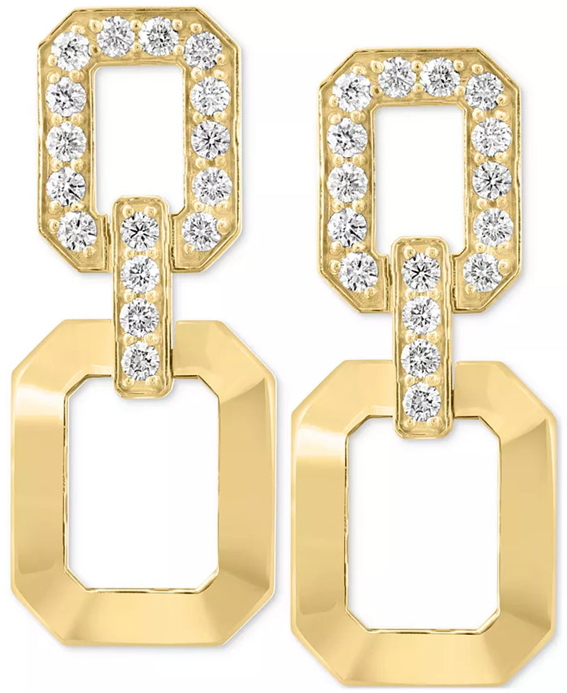 [14K, 1-1/4 Ct. T.W] Gold Diamond & Polished Octagon Link Drop Earrings