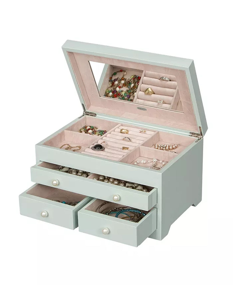 High Gloss Wooden Jewelry Box in Seafoam Finish