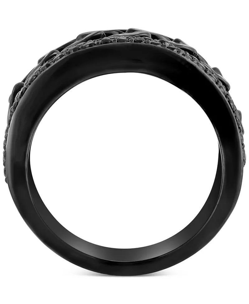 [1 Cttw] Mens Spinel Pavé Chain Link Ring in Black Pvd-Plated Sterling Silver