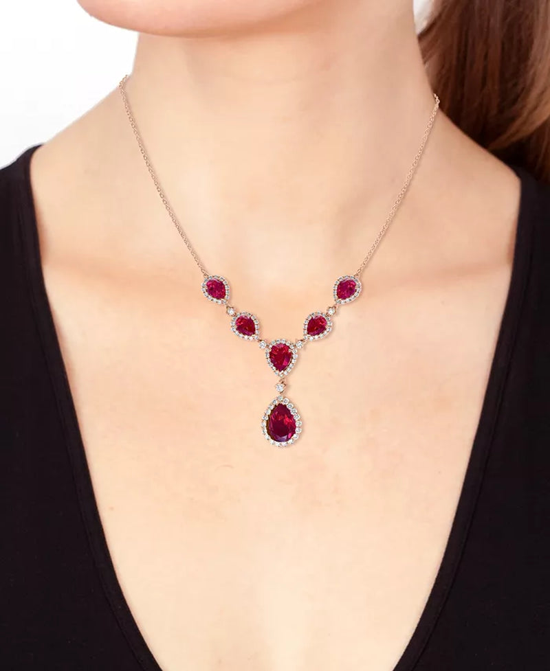 [14K] Rose Gold Lab Grown Ruby (16-1/4 Ct. T.W.) & Diamond (2-5/8 Ct. T.W.) 18" Statement Necklace 