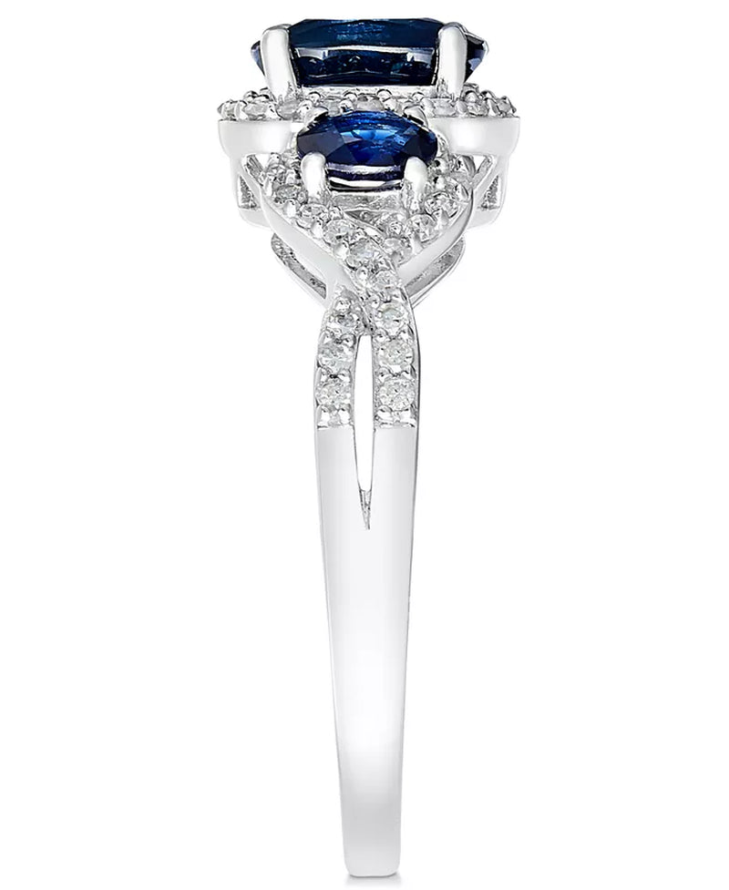 [14K] Gold Sapphire (1-1/3 Ct. T.W.) & Diamond (1/4 Ct. T.W.) 3-Stone Ring