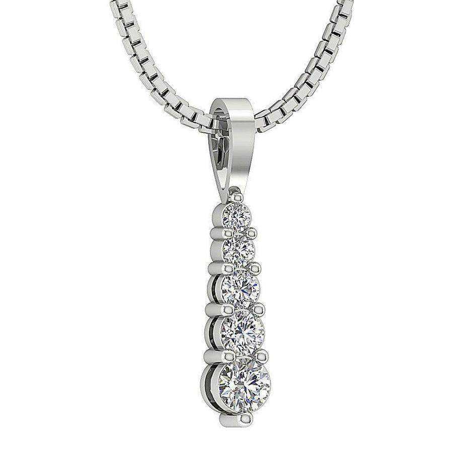 Journey Pendant Necklace 0.30 Ct SI1 G round Diamond 0.70Inch 14K Gold Prong Set