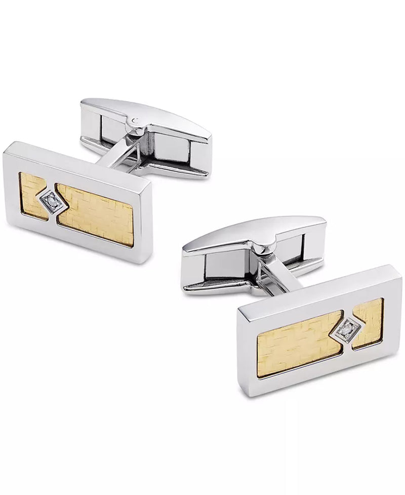 18K Gold Inlay & Stainless Steel Diamond Accent Cufflinks