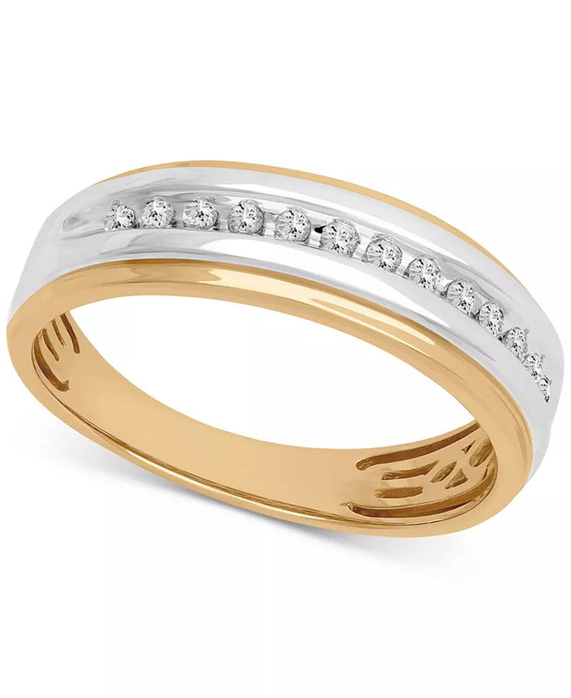 [14K, 1/6 Ct. T.W.] Gold Men's Diamond Wedding Band