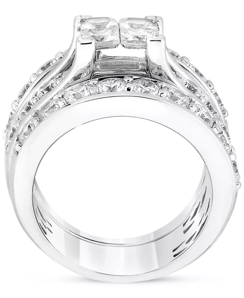 [14K, 4 Ct. T.W.] White Gold  Diamond Princess & round 3-Pc Bridal Set