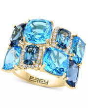 [14K] Gold  Blue Topaz (11-3/4 Ct. T.W.) & Diamond (1/6 Ct. T.W.) Cluster Statement Ring