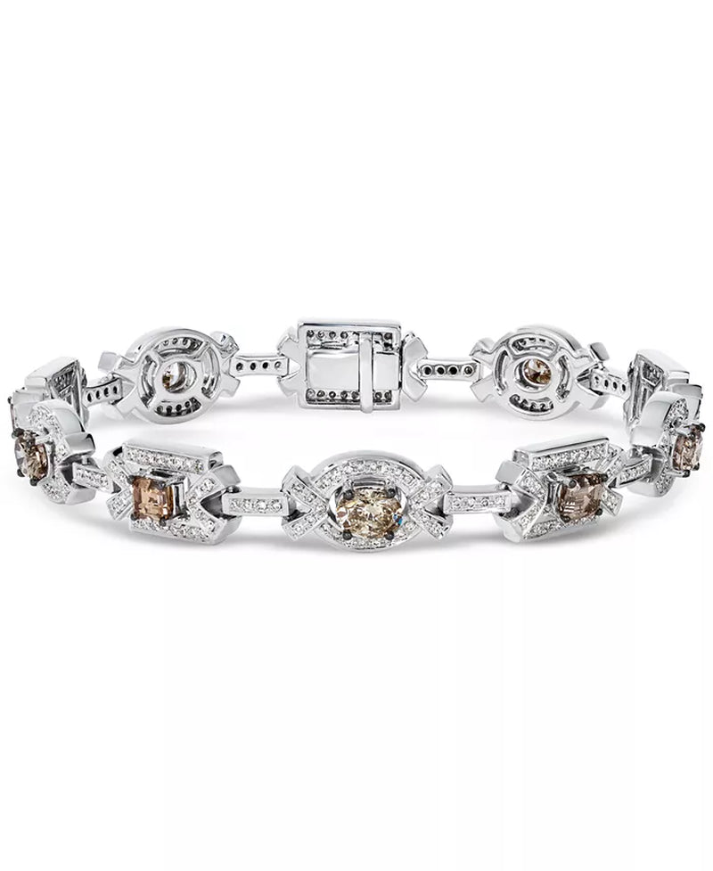 [18K, 6-3/8 Ct. T.W.]Simply Incredible White Gold Chocolate Diamond & Vanilla Diamond Halo Cluster Link Bracelet