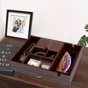 Valet Tray 2 Layers Nightstand Leather Jewelry Box Organizer