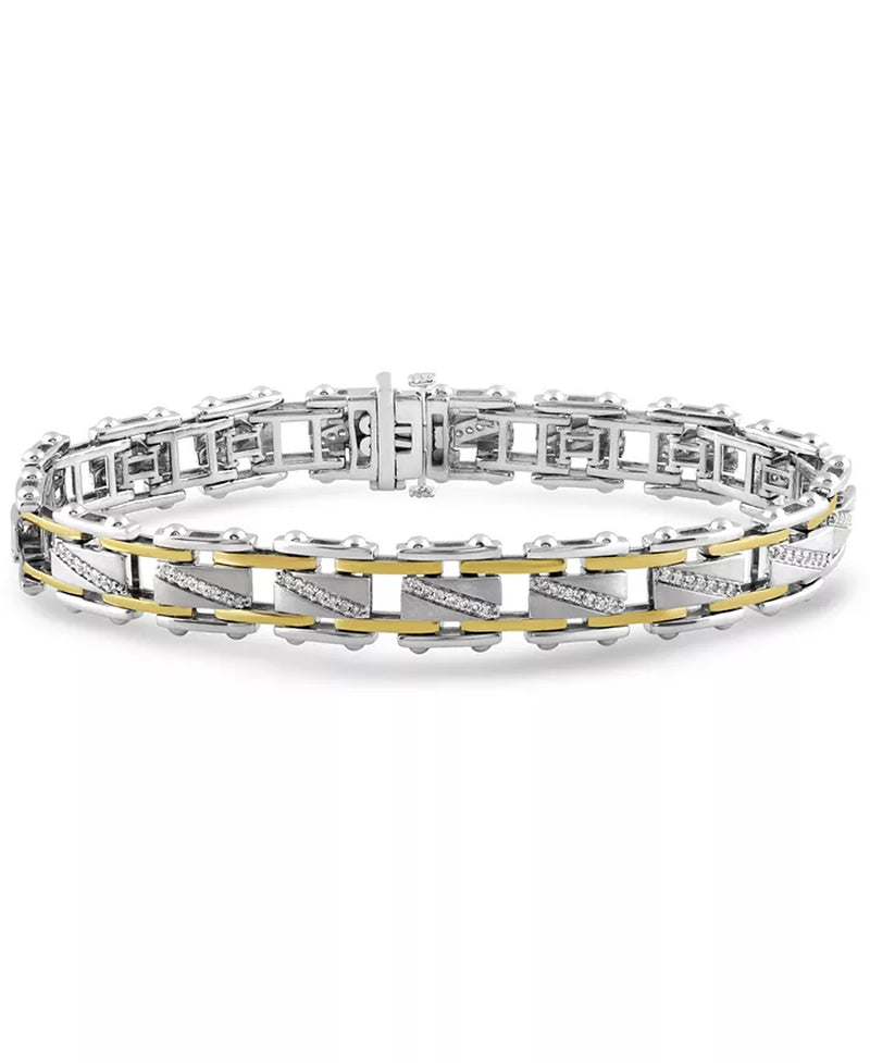 [18K, 1 Ct. T.W.] Gold-Plated Sterling Silver Mens Diamond Bracelet