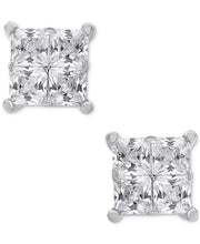 [14K, 2 Ct. T.W.] White Gold Diamond Seamless Cluster Princess Stud Earrings