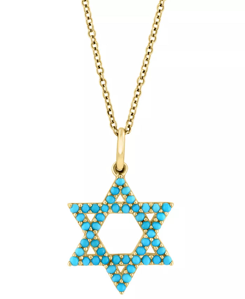 [14K] Yellow Gold Turquoise Star of David Pendant