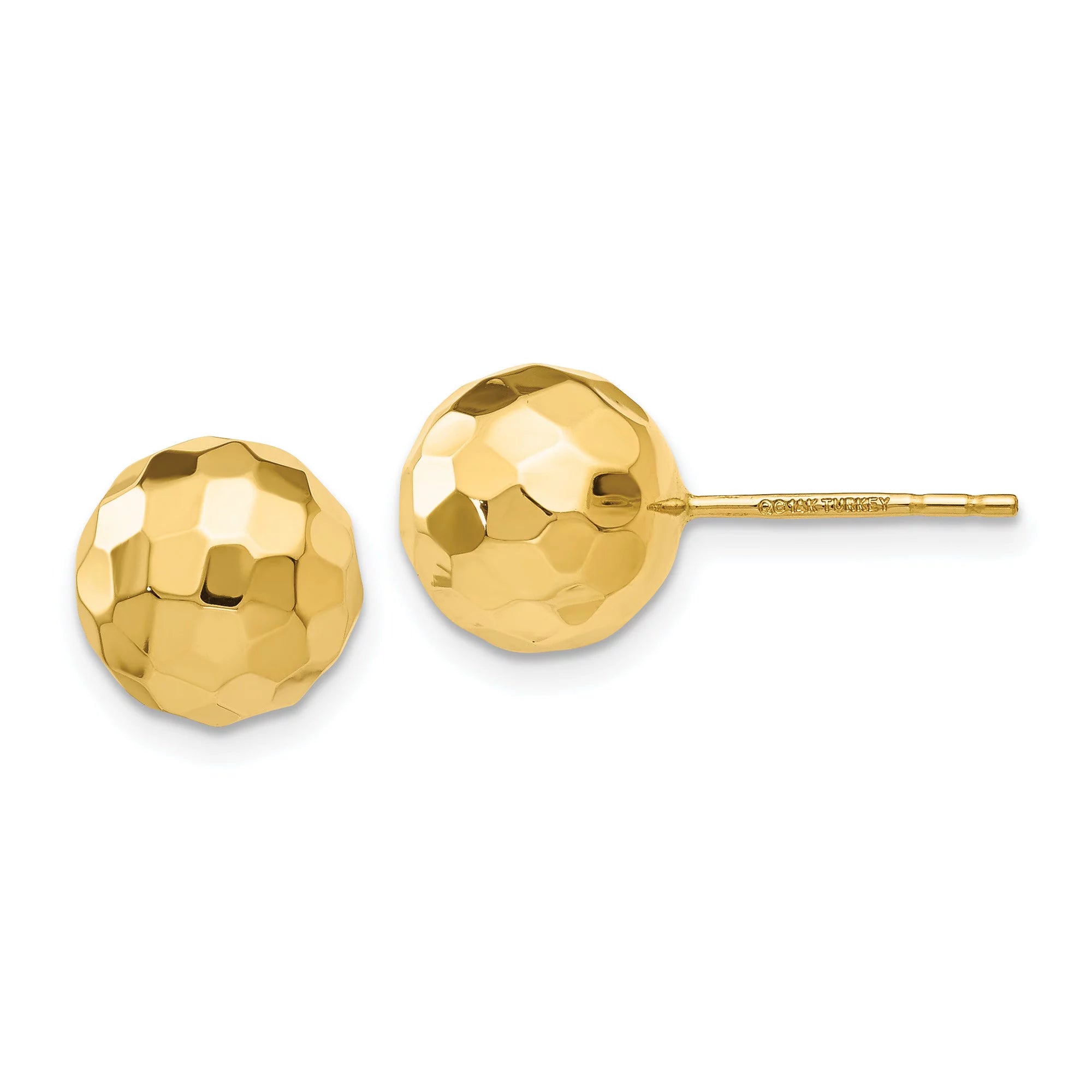 [14K] Yellow Gold Polished Hammered Mirror Ball Post Earrings