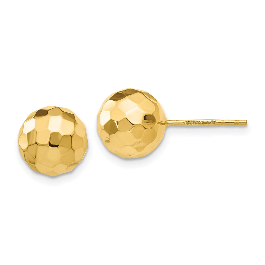 [14K] Yellow Gold Polished Hammered Mirror Ball Post Earrings