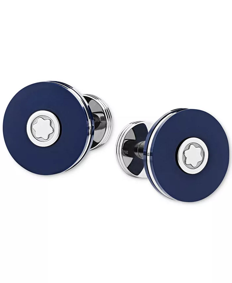 Mens Smooth Blue Round Cuff Links