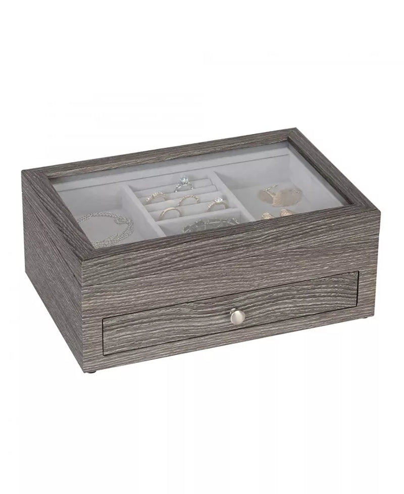 Woodgrain Veneer Windowed Jewelry Storage Case 