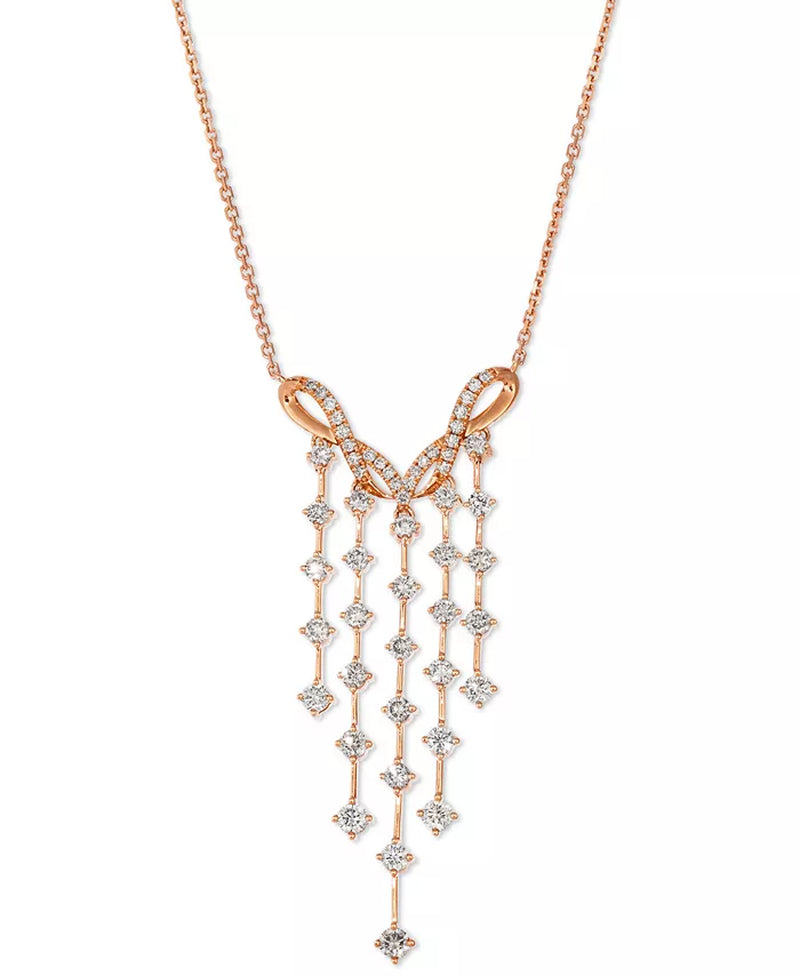 [14K, 1-1/4 Ct. T.W.] Rose Gold Nude Diamond Dangling Adjustable Statement Necklace