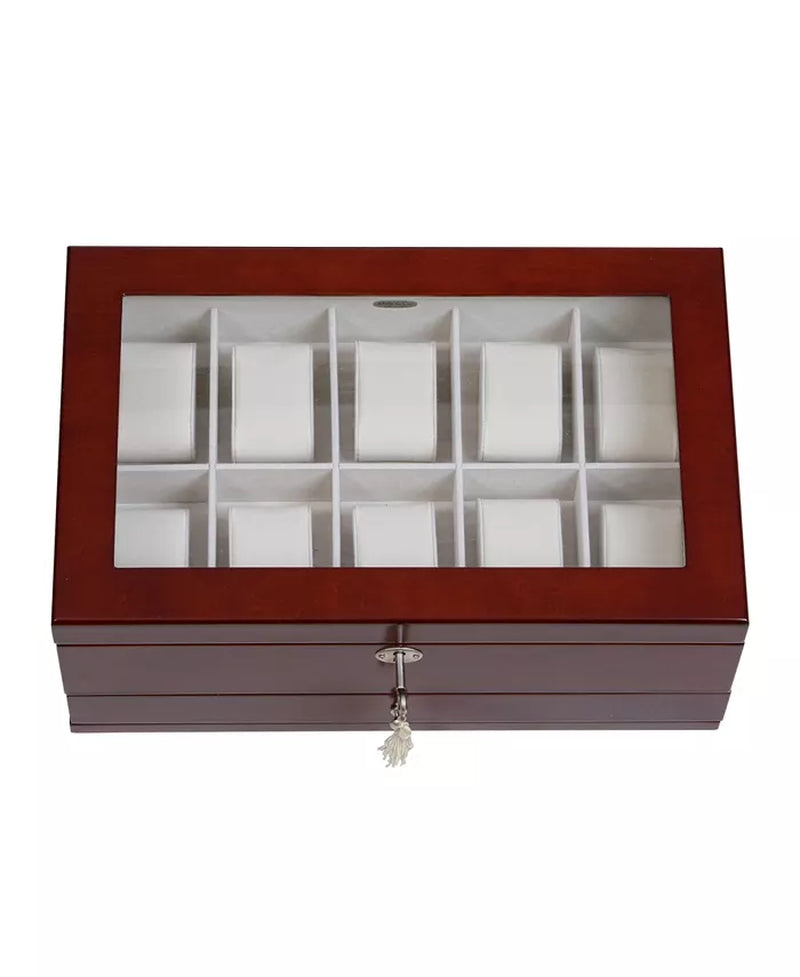 Classical Glass Top Wooden Watch & Jewelry Box