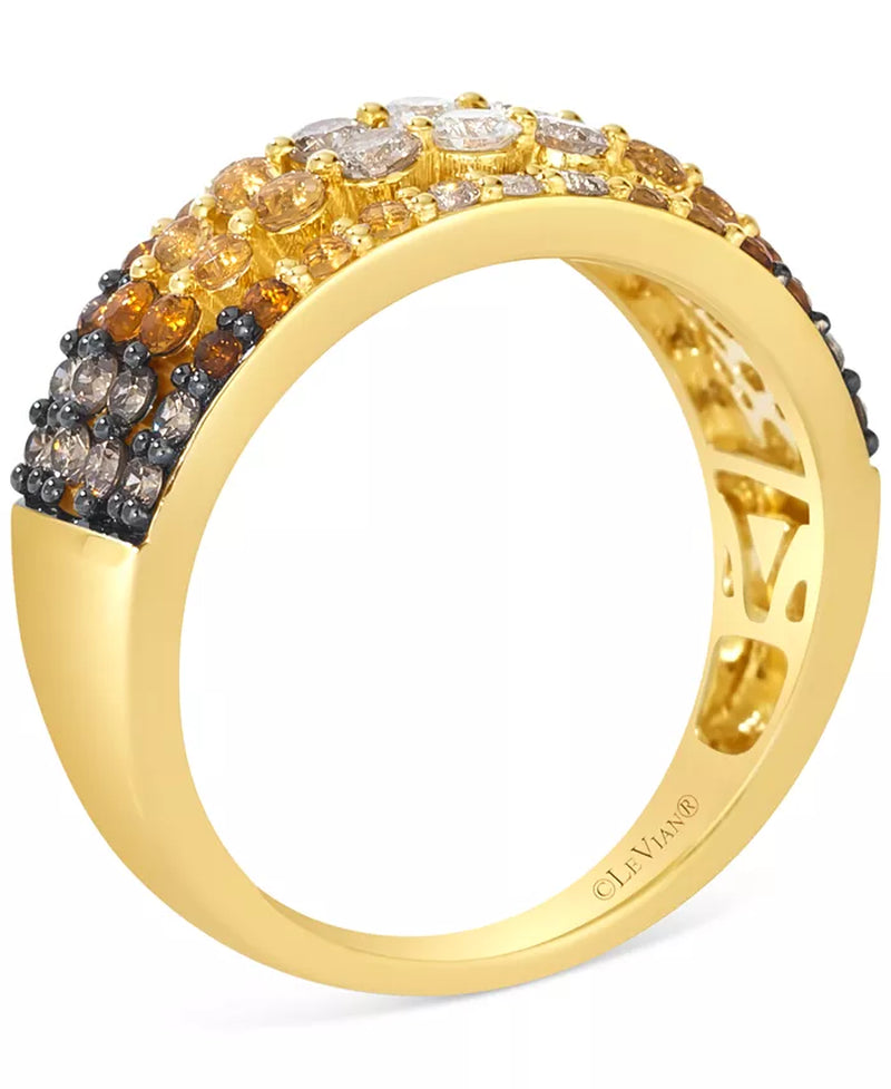 [14K] Gold Citrine (1/2 Ct. T.W.) & Diamond (5/8 Ct. T.W.) Four Row Statement Ring