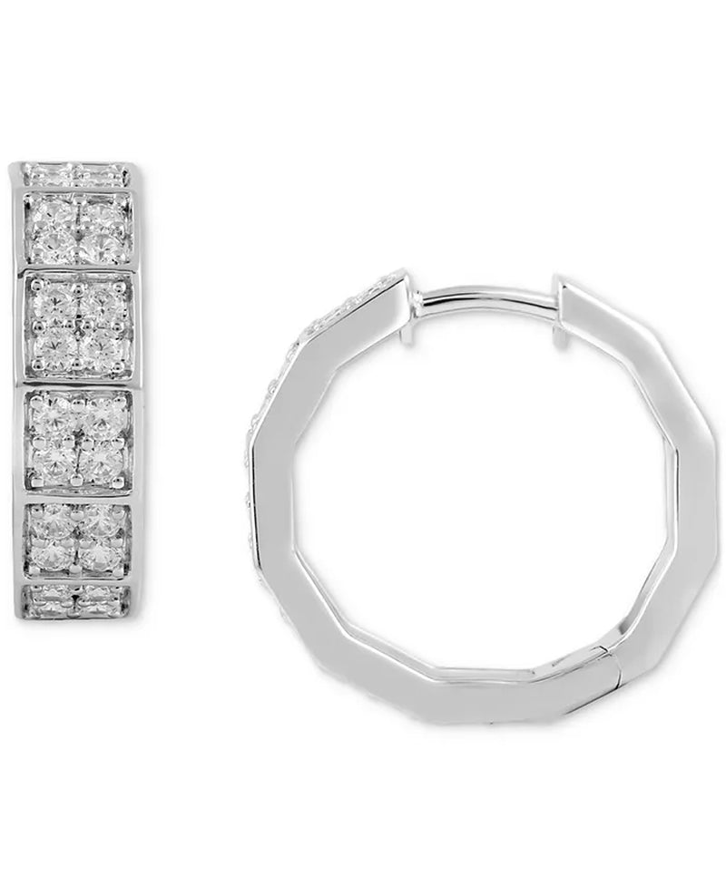 [1 Ct. T.W.] Sterling Silver or Gold Diamond Square Cluster Geometric Hoop Earrings