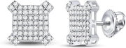 [14K, 1/3 Cttw] White Gold Mens Round Diamonds & Squared Cluster Stud Earrings 