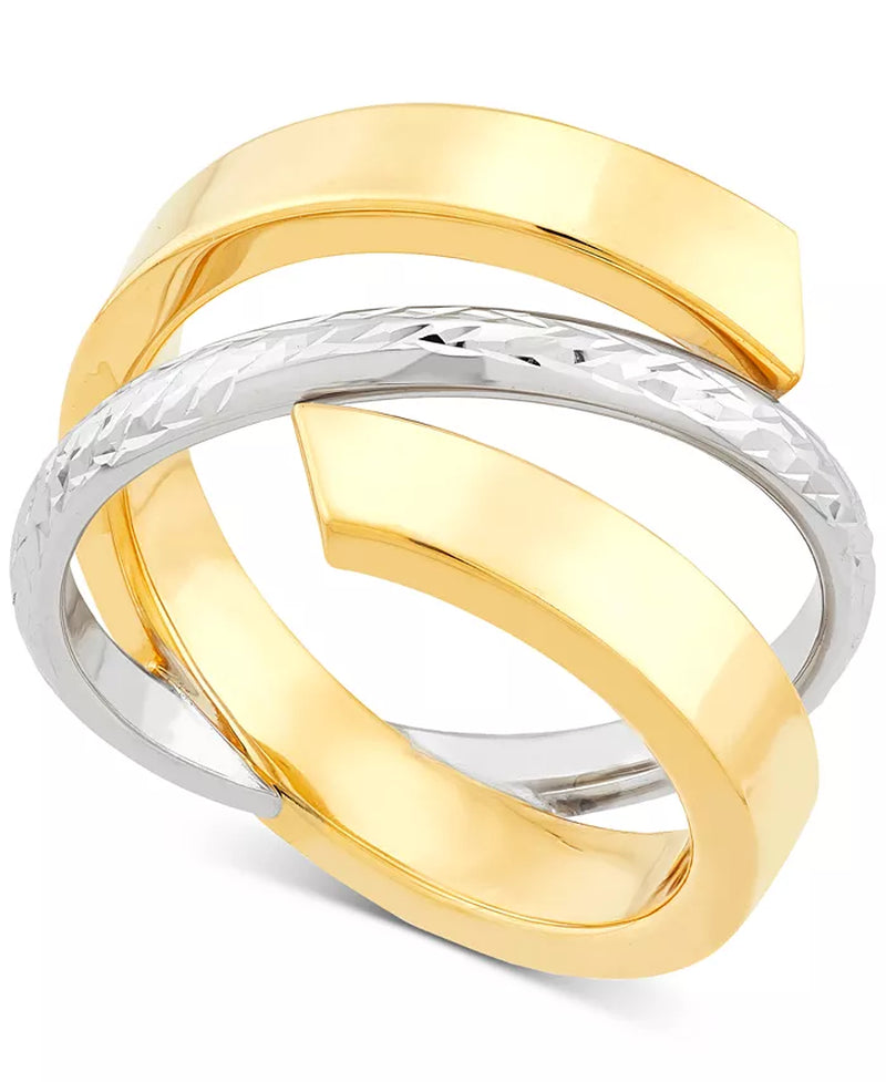 [10K] Two-Tone Gold Crisscross Open Style Statement Ring