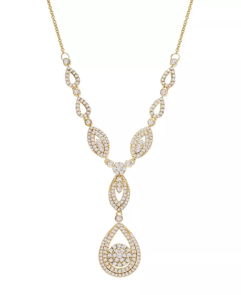 [14K, 1-1/2 Ct. T.W.] Yellow Gold Diamond Double Drop Necklace 17"