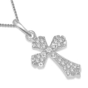 [14K, 0.35TCW]Solid Gold Round Cut Diamond Cross Pendant Necklace Bezel Set