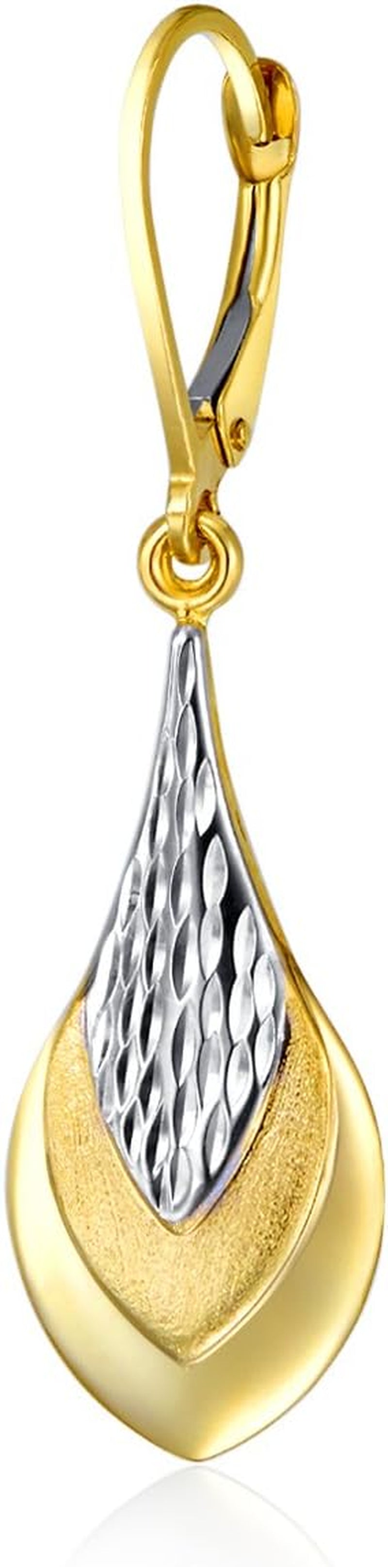 [14K, 42 X 12 Mm] Two Tone Yellow & White Gold Polished Teardrop Earrings