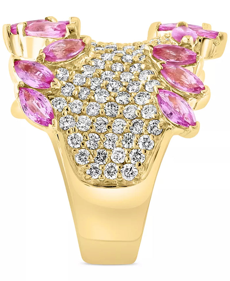 [14K] Gold Pink Sapphire (3-1/4 Ct. T.W.) & Diamond (1-3/8 Ct. T.W.) Pavé Statement Ring