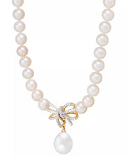 Cultured Freshwater Pearl (5 & 8-1/2Mm) & Diamond (1/5 Ct. T.W.) Ribbon 17" Collar Necklace in 10K Gold