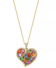 [14K] Gold Multi-Gemstone (3-3/4 Ct. T.W.) & Diamond (1/3 Ct. T.W.) Heart Cluster 18" Pendant