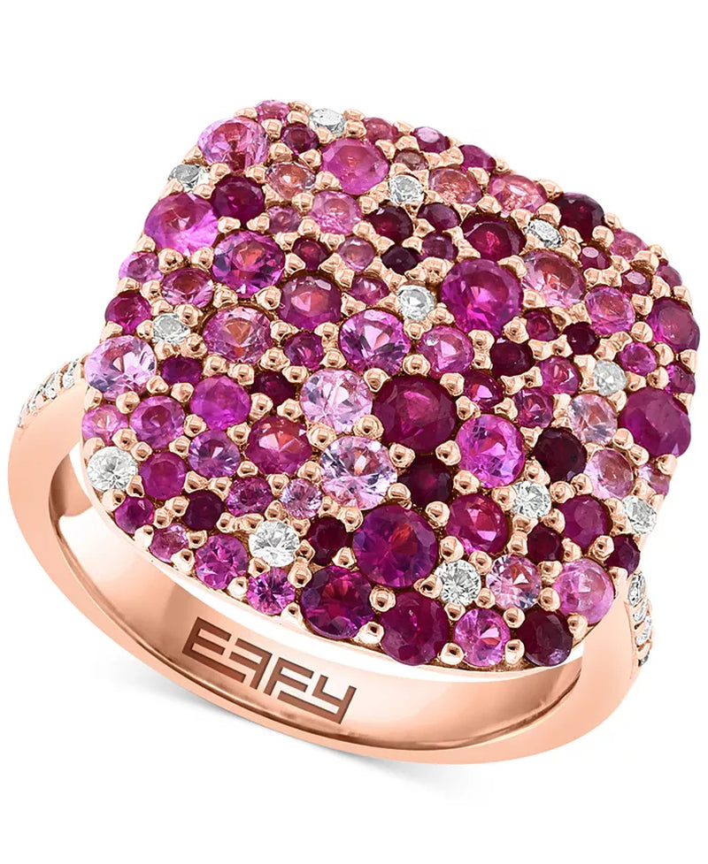 Multi-Gemstone (2-3/4 Ct. T.W.) & Diamond (1/10 Ct. T.W.) Cluster Ring in Rose Gold-Plated Silver