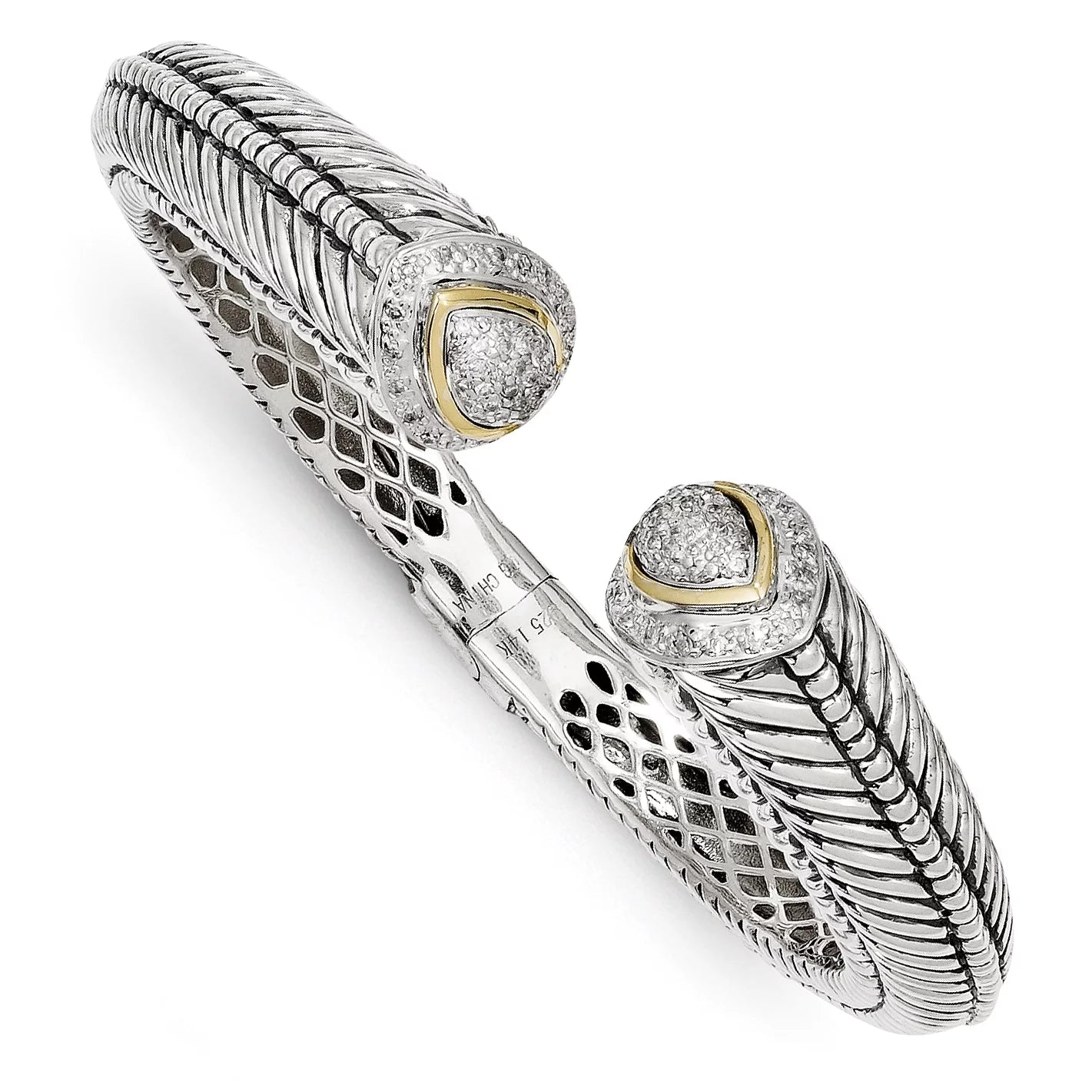 Sterling Silver with 14K 1/2Ct. Diamond Hinged Cuff Bracelet