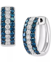 [14K] White Gold Blue Diamond (5/8 Ct. T.W.) & White Diamond (1/3 Ct. T.W.) Huggie Hoop Earrings