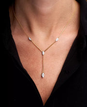 [14K, 1/2 Ct. T.W.]  Gold Diamond Cluster Elongated Lariat Necklace