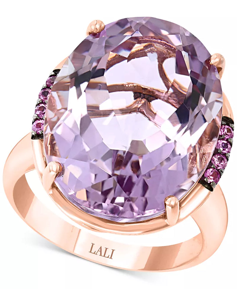 [14K] Rose Gold Pink Amethyst (17-1/4 Ct. T.W.) & Pink Sapphire (1/8 Ct. T.W.) Ring